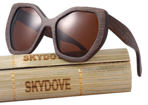 SKYDOVE Wooden Sunglasses Women  Mirror Goggle Square Skateboard Sunglasses Bamboo Vintage Polarized  Bamboo Sunglasses For Man