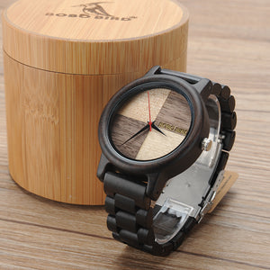 Luxury Wood Watches for Men Wooden Band Wristwatch with Bamboo Box