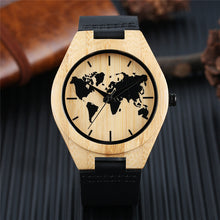 Minimalist World Map Wooden Watch for Men & Women - Simple Bamboo Wristwatch Woodcraft Friendsip Souvenior Gifts Clock