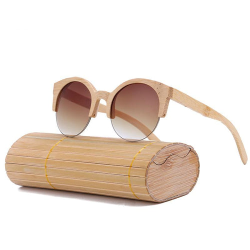 2018 New BEMUCNA Cat Eye Sunglasses Women Brand Designer Semi-Rimless Wood Sunglasses Men Bamboo Sun Glasses For Men UV400