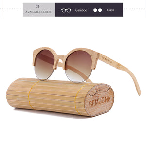 2018 New BEMUCNA Cat Eye Sunglasses Women Brand Designer Semi-Rimless Wood Sunglasses Men Bamboo Sun Glasses For Men UV400