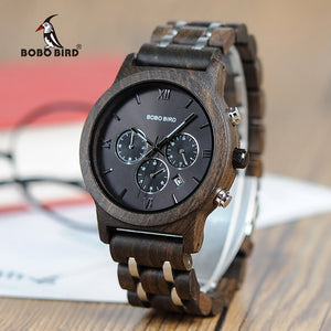 Wood Watches Men Business Luxury Stop Watch Color Optional with Wood Stainless Steel Band V-P19