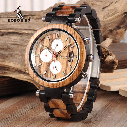Auto Date Display Wood Watch Men Relogio Masculino Luxury Business Wrist Stop Watches with V-P17