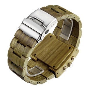 Clock Mens Watches Brand Luxury Natural Sandalwood Wood Watches Men Digital Chronograph LED Dual Time Zone Clocks Masculino