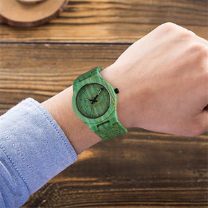 Unique Green/Grey Color Bamboo Wooden Watches Creative Bamboo Pattern Face Dial Wood Band Wristwatch for Men & Women Unisex Gifts